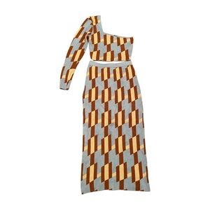 Geometric One-Shoulder Two-piece skirt and crop top